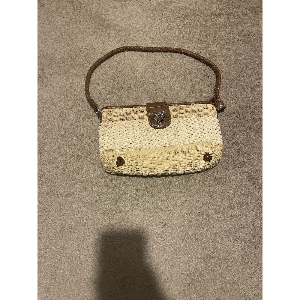 Coldwater Creek Shoulder Bag Woven Straw Leather Accent Silver Heart